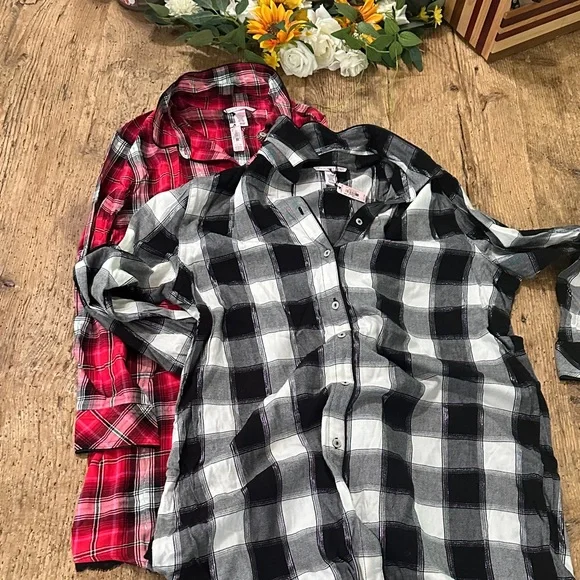 Victoria's Secret Red and Black Plaid night shirts nwt.size xl - Picture 2 of 7